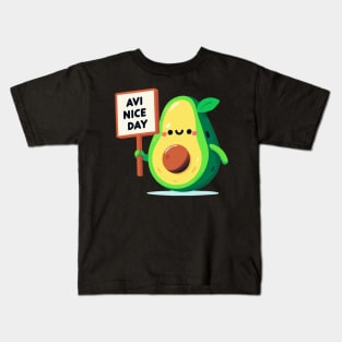 Avocado's Cheerful Greeting. Avocado says "AVI NICE DAY" Kids T-Shirt